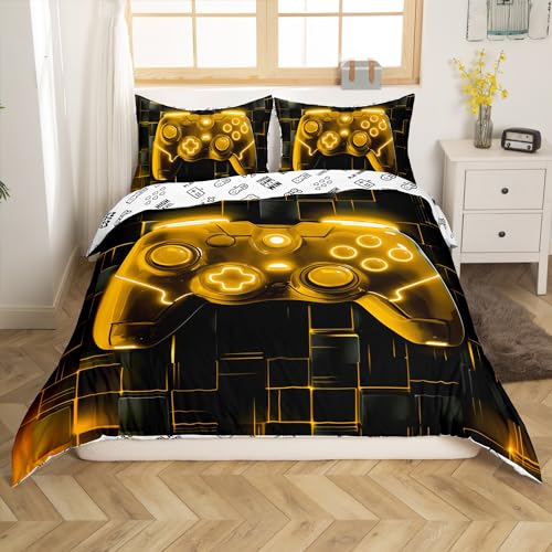 Housse de couette manette de jeu vidéo pour grand lit enfant et ado, parure de lit noire réversible - 4