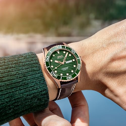 Image of MIDO Ocean Star 200C - Swiss Automatic Diving Watch for Men - 42.5mm Stainless Steel Case - Rotating Ceramic Bezel - Wave-Design Dial with Day,Date Calendar