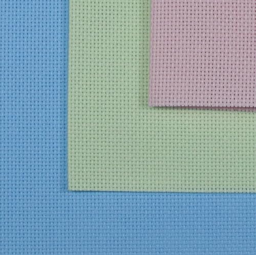 Image of KCS 3 pc of 12 inch x 18 inch(30cmx45cm) 18CT Counted Cotton Aida Cloth Cross Stitch Fabric (Light Blue+Pink+Light Green)