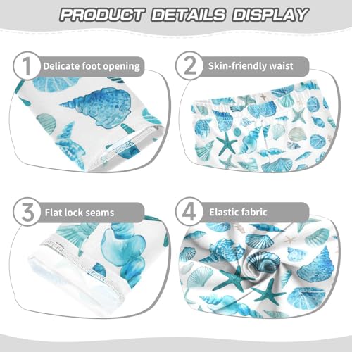 Wusikd Watercolor Teal Girls' Leggings Toddler Doodles Blue Sea Shells Starfish Kids Yoga Pants Dance Active Tights 4T3