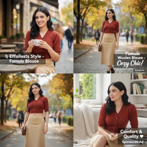 Image of Women Winter Wear V-Neck Half Sleeves Regular Fit Woollen Blouse