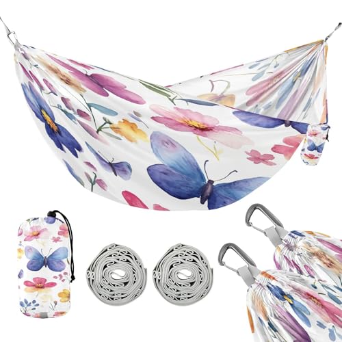 ATTX Watercolor Wild Flowers Camping Hammock - Lightweight & Portable Hammocks, Heavy Duty 330lbs Capacity for Indoor, Hiking, Backpacking, Travel, Backyard, Beach#598