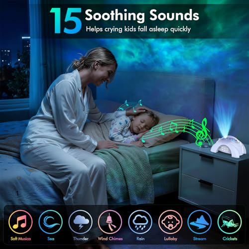 Image of Rossetta Dual Lens Galaxy Star Aurora Projector Night Light for Bedroom | 58 Light Effects, White Noise, Bluetooth Speaker, Music Sync, Remote Control, Timer, Room Decor Gift for Kids Adults Teens