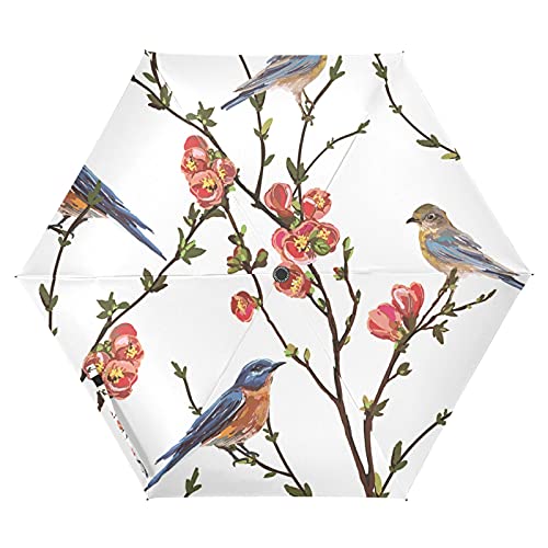 Parapluie pliable de qualité supérieure motif oiseau et fleurs rouges