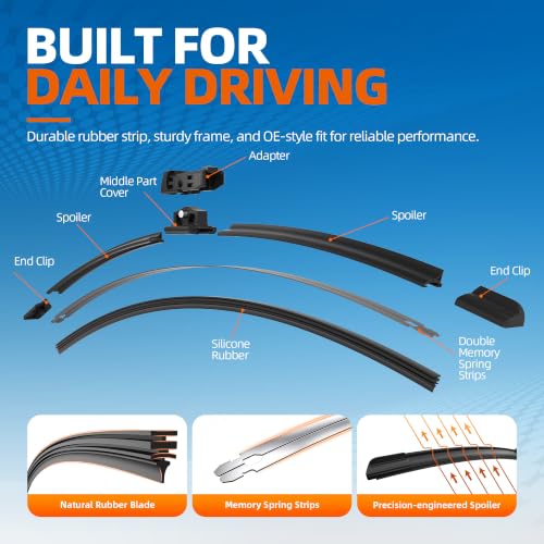 Image of 24 inch19 inch (Top Lock) Windshield Wiper Blades Automotive Replacement for VW Volkswagen Jetta 2011-2023 Passat 2012-2018 CC 2013-2017 OEM Quality Premium 2 Pack