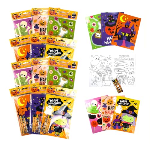 TINYMILLS Halloween Coloring Book Set with Crayons – 12 Pack