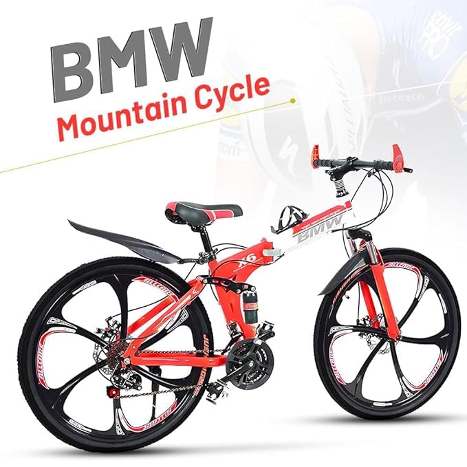 Image of Amaze Kai Dual Suspension Bikes Bm Foldable Gear Cycle for Men with 21 Speed Gear 6 Spoke | Folding Mountain Bike with Double Disc Break & Mac Wheel, 26 Inch (Red)