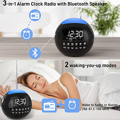 Digital Alarm Clock Radio Fm, 7 Color Night Light Bluetooth Speaker, Usb &Type C Charging Port, Led Dimmer Display,Sleep Timers,12/24H, Plug In Digital Clock For Bedroom Bedside Desk Kid Heavy Sleeper #TOP1