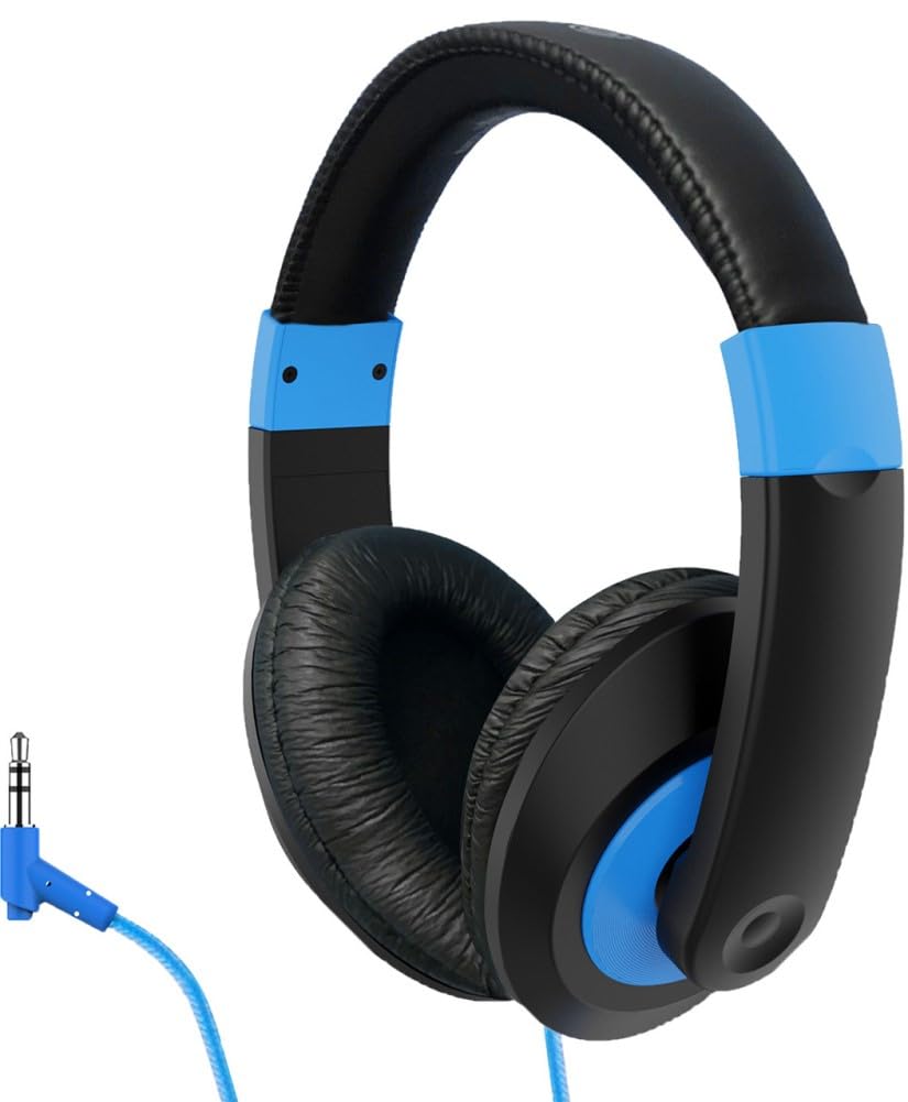 HamiltonBuhl LCP/CD385/6STB 6-Station Listening Center with AudioAce Bluetooth Boombox, 6 Smart-Trek Deluxe Headphones with Blue Accents, Jackbox, and Carry Case