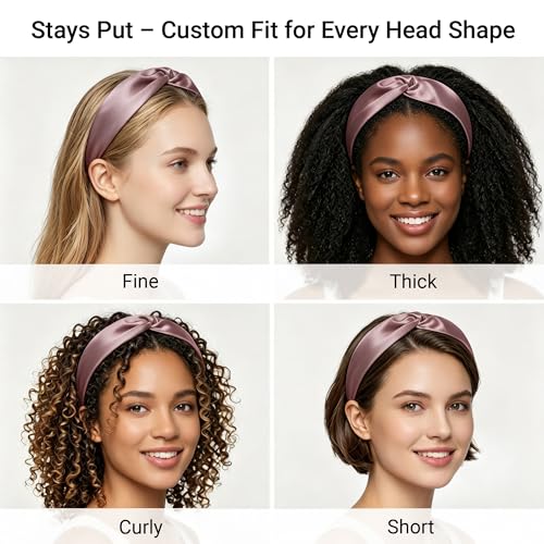 Image of ZLYC Mulberry Silk Headband for Women's Hair, Solid Batik Pink