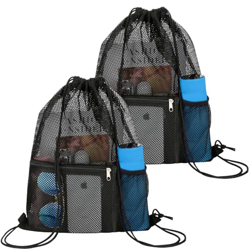 NATURAL STYLE 2 PACK Mesh Drawstring Backpack Bag, Multifunction Mesh Bag for Swimming, Athletic...