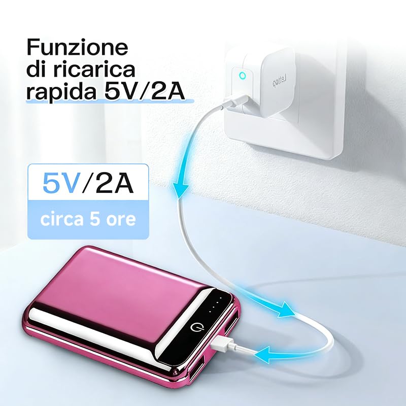 Power Bank 10000mAh: Ricarica rapida tripla, display LCD, compatto e sicuro. Perfetto in movimento.(oro rosa)