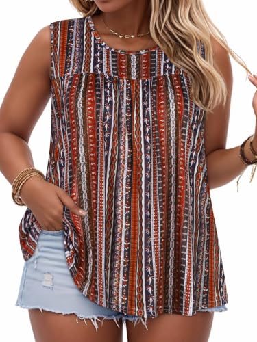 Image of Women Plus Size Tank Top Casual Summer Tops Loose Fit Sleeveless T Shirts Trendy Crewneck Tunic Tees 2026