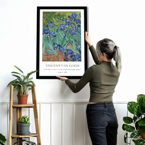 Image of Waltractive Vincent Van Gogh Paintings Framed Poster with Beautiful Quotes - Available in 33x22 and 48x33 CM - Classic Art Poster with sleek Black Frame - Elegant Home and Office Decor (Irises, 13x19 Inch, Framed)