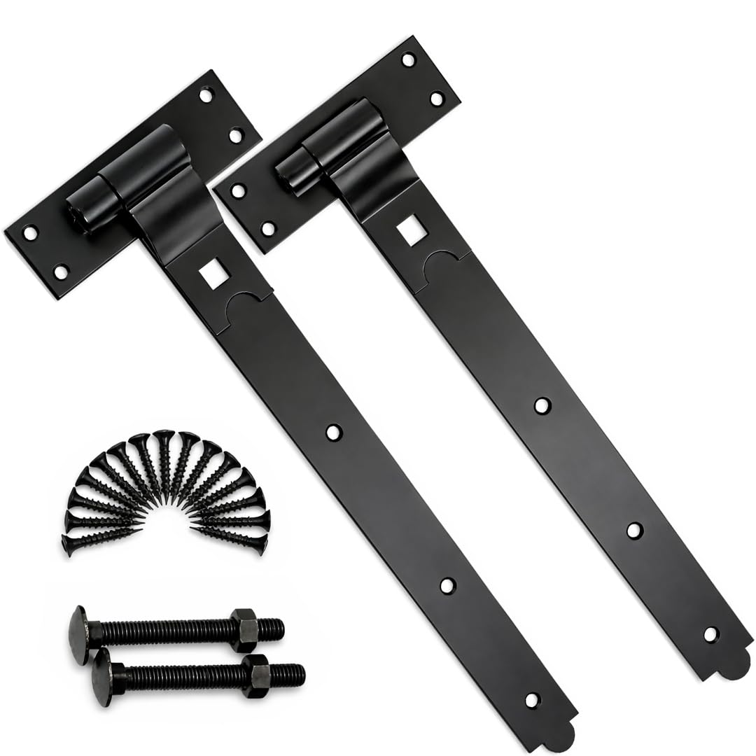 SCORPIO HARDWARE® Hook and Band Tee Hinges Crancked Heavy Duty Black, Galvanised Door Hinge for Wooden Gate - Fixing Included 1 Pair (Black, 18 Inch)