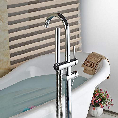 Robinet mitigeur de baignoire sur pied chromé à double poignées - 6