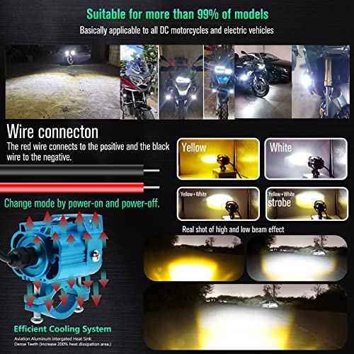 BUKERME DC12-85V Motorcycle Spot Lights,White/Amber 4xModes Driving Lights LED Kit High Power LED Chips for Motorcycle e-Bike Car ATV UTV Truck.
