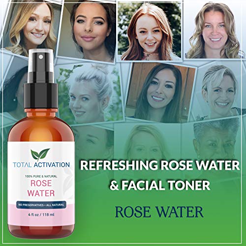 Large 4 Oz 100% Pure, Organic Moroccan Rose Water Spray Face Toner, Skin Body Hair Spray, Eye Makeup Remover Alcohol Free Toner Minimizes Scar Hydrating Soothing Mist For Dry Oily Combination Skin #TOP7