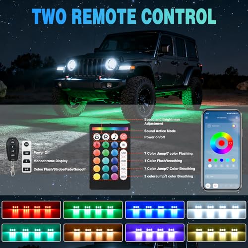 Image of Nilight RGBW LED Rock Lights Kit, 4 Pods 22LED Wide Angle Remote & Bluetooth App Dual Control with Music Modes Multicolor Underglow Neon Wheel Well Light Fit for ATV UTV SUV Offroad Truck RZR Boat