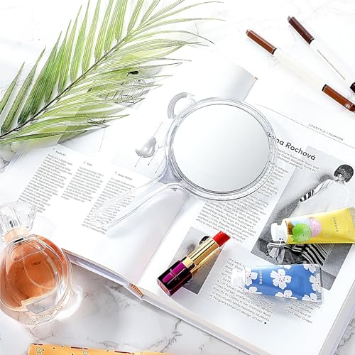 Image of Jetec 12 Pcs Double Sided Handheld Mirror, 1X /2X Magnifying, Clear Frame, Modern Round Shape, Travel & Gift, 4.5 x 8.3 Inches