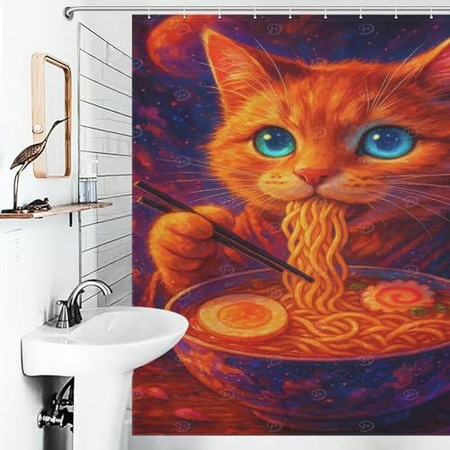 Rideau de douche chat espace 100% polyester lavable et déperlant haute qualité 177x180cm