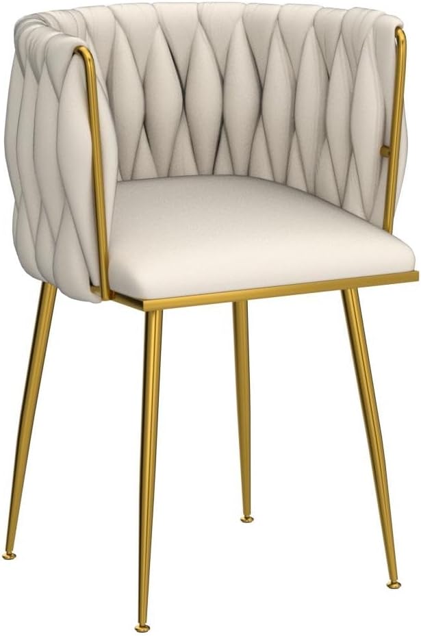 Velvet Dining Chairs Set of 4, Modern Dining Chair with Golden Metal Legs, Woven Upholstered Dining Chairs for Dining Room, Kitchen, Vanity, Living Room (Beige)