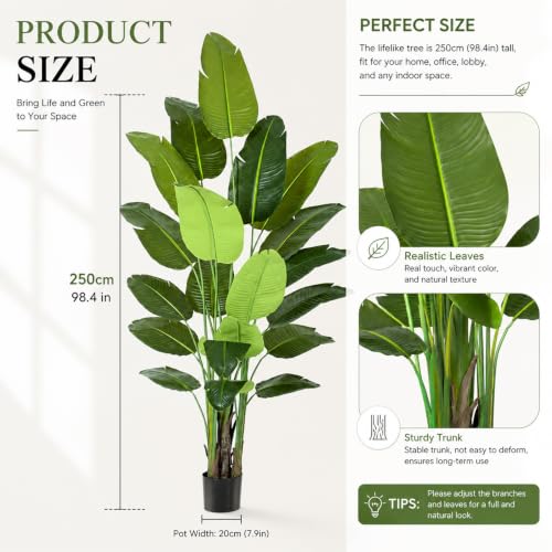 Image of Lifelike Bird of Paradise Artificial Plant,8.2ft Faux Banana Leaf Tree with 20 Trunks - Perfect Indoor Silk Floor Plant for Home Decor in Living Room, Office, and Bedroom 1Pack