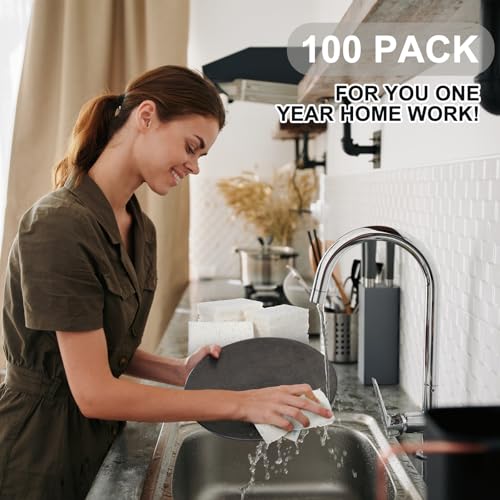 Image of Zhengmy 100 Pieces Sponges Bulk Sponges Kitchen Compressed Sponge Natural Dish Sponge Compressed Wood Pulp Cleaning Without Scratching for Kitchen Bathroom, 3.9 x 2.4 x 0.12 Inch (White)