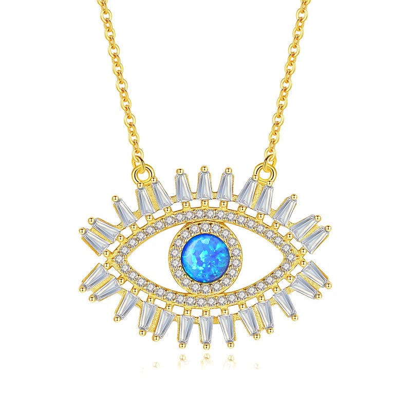 14K Gold Opal Evil Eye Pendant Necklace for Women,Elegant Crystal Blue Devil's Eye Charm Choker Necklace,Fashion Christmas Jewelry Gift for Her