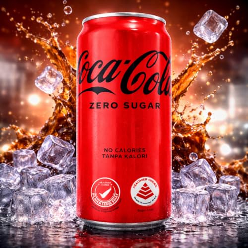Image of COCA COLA - Zero Sugar Soft Drink Cans (320ml x 12 Pack) By COUGAR | Refreshing Carbonated Beverage with Classic Cola Taste | No Sugar No Calories Drink for Parties, Meals & Daily Refreshment | FREE 6 PRESTIGE PISTACHIO WAFFI BARS INCLUDED - (Imported-Malaysia)