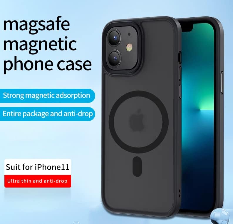 Magnetic Case for iPhone 11 Case [10FT-Grade Drop Tested & Compatible with MagSafe] Translucent Anti-Fingerprint Anti Shockproof Protective Shell 6.1 Inch, Black