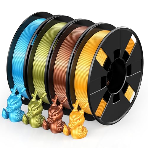 ENTINA 4 Colors Silk Shiny 3D Printer Filament Bundle, PLA Filament 1.75 mm for 3D Printers, Dimensional Accuracy +/- 0.02 mm, 200g x 4 Spools Set