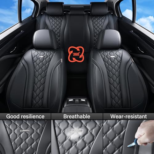 Image of Coverado Car Seat Covers Front Seats, Black Seat Covers, Breathable Perforated Design, Luxurious Diamond Leather Car Seat Cover, 2 Pack Car Seat Protector Front Seat Cover Universal Fit Most Cars