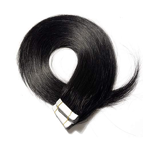 24" Tape in Human Hair Extensions Long Straight Down Jet Black Remy Hairpieces 50g