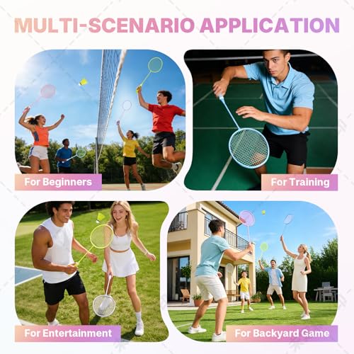 AboveGenius Badminton Rackets Set of 4, Lightweight Badminton Set Includ 4 PCS Rackets, 6 Birdies, Outdoor Backyard Games, Racquets for Family Beginner (4 Player(4 Racket 6 Birdies))