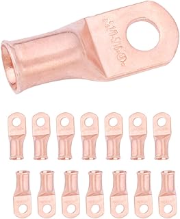 SELTERM 15pcs 1/0 AWG 5/16" Stud - UL Heavy Duty Battery Terminal Connectors, Bare Copper Battery Cable Lugs, 0 Gauge Wire Connectors, Electrical Battery Cable Ends, Ring Terminals Copper Lugs