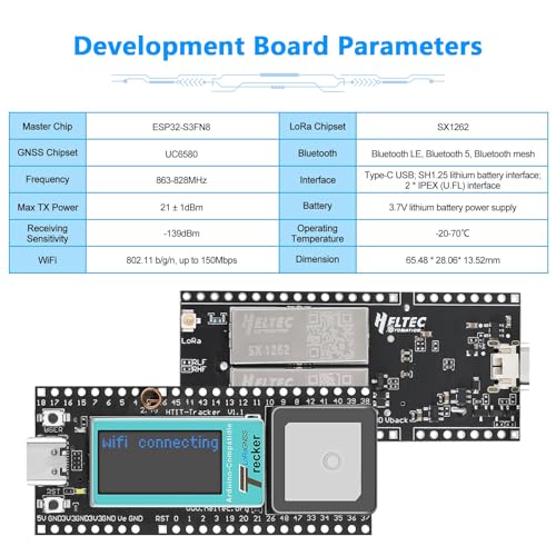 Wireless Tracker mit LoRa ESP32 Display,QIQIAZI ESP32 SX1276 Wireless Tracker 868MHz - 915 MH Bluetooth 4.2 + WiFi LoRaWAN Unterstützt LoRa/Gnss/GPS mit Typ-C Anschluss,für Arduino IDE