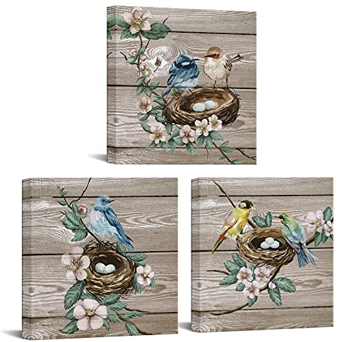 Ryounoart Bird Canvas Wall Art 3 Piece Rustic Nest Bird Eggs Painting Pictures Farm Country Prints Artwork For Kitchen Living Room Bedroom Bathroom Decor Gallery Wrap Ready To Hang #TOP21
