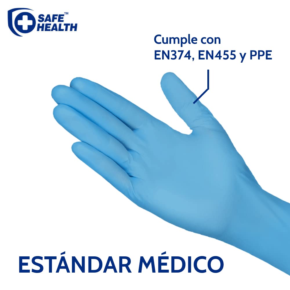 Safe Health Guantes Desechables de examen de Nitrilo Azul Talla L, 1000 unidades, Sin polvo Sin látex, Certificado CE EN455, Atención médica Alimentación, 3,5 Mil