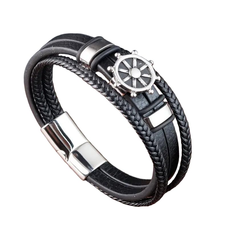 THE MEN THING CAPTAIN HELM BLACK - Genuine Leather Braided Bracelet with Stainless Steel Magnetic Buckle for Men & Boys (8 inch) (B0CZLB4GKX) Amazon Price History, Amazon Price Tracker