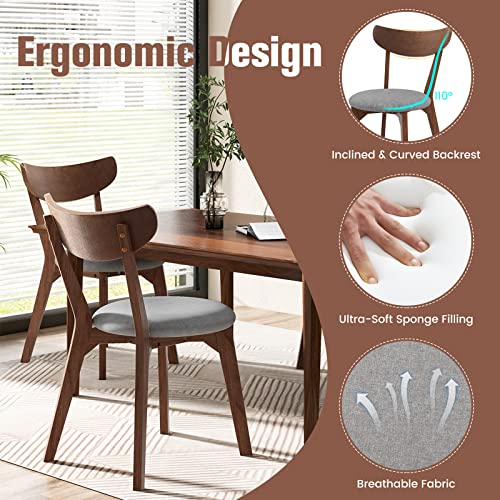 Costway Dining Chairs Set Of 2, Mid-Century Modern Kitchen & Dining Chairs With Curved Back And Cushioned Seat, Walnut Finished Wood Living Room Side Chairs For Kitchen, Dining Room, Bistro #TOP3