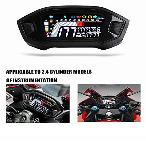 Miniatura 2 de ELING Velocímetro universal para motocicleta, tacómetro de nivel de combustible, medidor de odómetro digital LCD para 2 y 4 tipos de cilindros con