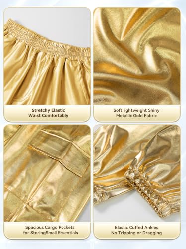 Image of Rolanko Girls Shiny Metallic Cargo Pants, Sparkle Jogger Pants for Girls Hip Hop Dance Streetwear Cargo Trousers 6-15 Years