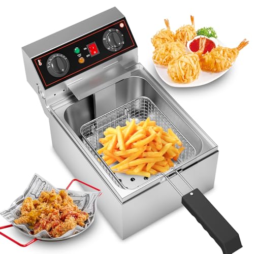 10.6QT Electric Deep Fryer, 10L Stainless Steel Commercial Fryer, Countertop Kitchen Frying Machine w/Temperature Control, French Fries Donuts