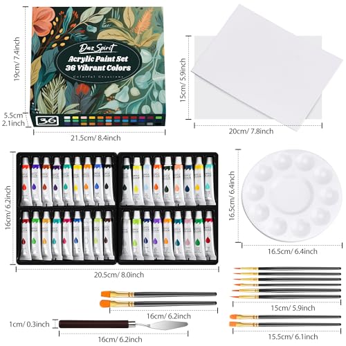 DazSpirit Set Pintura Acrilica,36 Tubos de Pinturas Acrilicas 12ml para Lienzos Madera Y Manualidades,con 10 Pinceles, Raspador Y Paleta, Pintura Acrílica Para Adultos, Niños,Artistas Principiantes - imagen 2