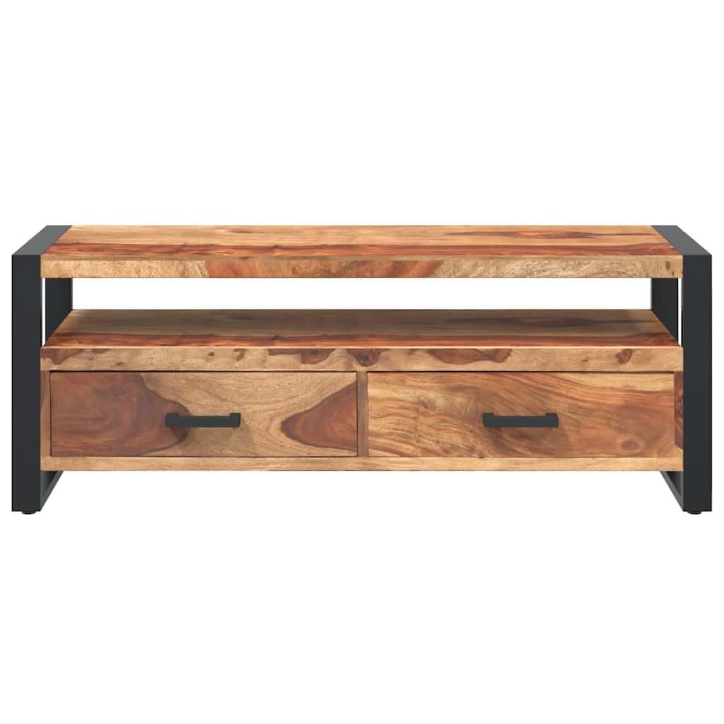 Mobile TV in legno massello di acacia, 120 x 35 x 45 cm, con 2 cassetti, telaio in acciaio verniciato a polvere, credenza bassa per soggiorno, camera da letto, home theater, scaffale