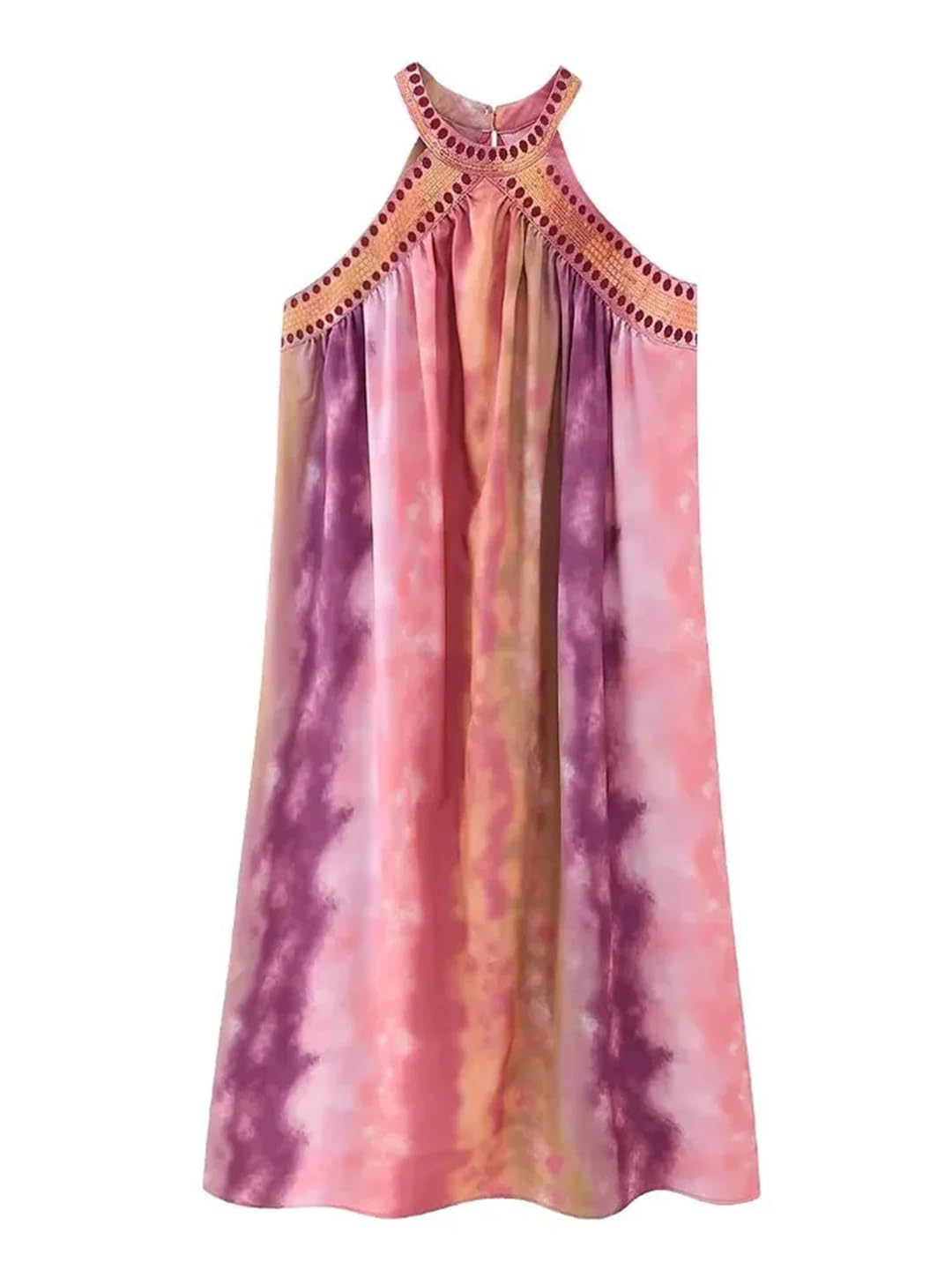 HEYDHSDC Women's Contrast Color Spaghetti Strap Dress Casual Sleeveless Loose High Waist Bohemian Vest Dress