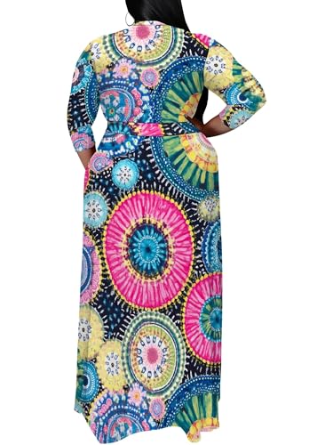 Image of SUZONANA Plus Size Maxi Dresses for Curcy Women Casual Loose 3 /4 Sleeve Long Dress with Belt