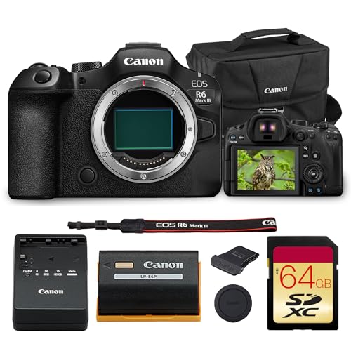 Canon EOS R6 Mark III Mirrorless Camera | Full-Frame RF System Body with Advanced AF, High-Speed Performance & 4K Video | for Weddings, Sports & Creators (7084C002) + 64GB Card + Canon 200ES Bag