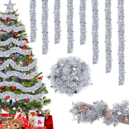 Lametta Weihnachtsbaum Silber- 8PCS Weihnachtsdeko Lametta Girlande...